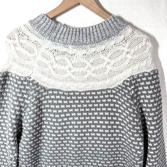 NORTHSTYLE Cable Knit‎ Sweater Size M Grey Fair Isle Yoked Hygge Winter Cozy - Picture 7 of 11